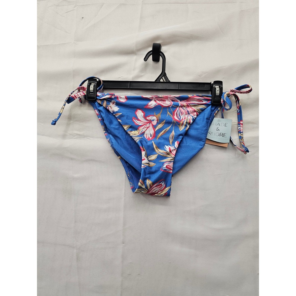 Shade & Shore Womens Floral Side Tie Bikini Bottoms Blue Nylon Blend Size XL